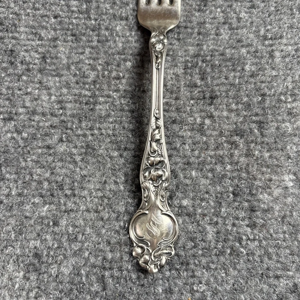 Wallace Violet Sterling Silver Dinner Fork Monogram S Floral Art Nouveau 1904